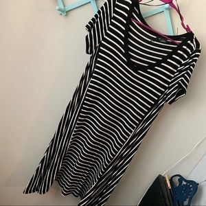 Back and white striped dress! Longer on sides.